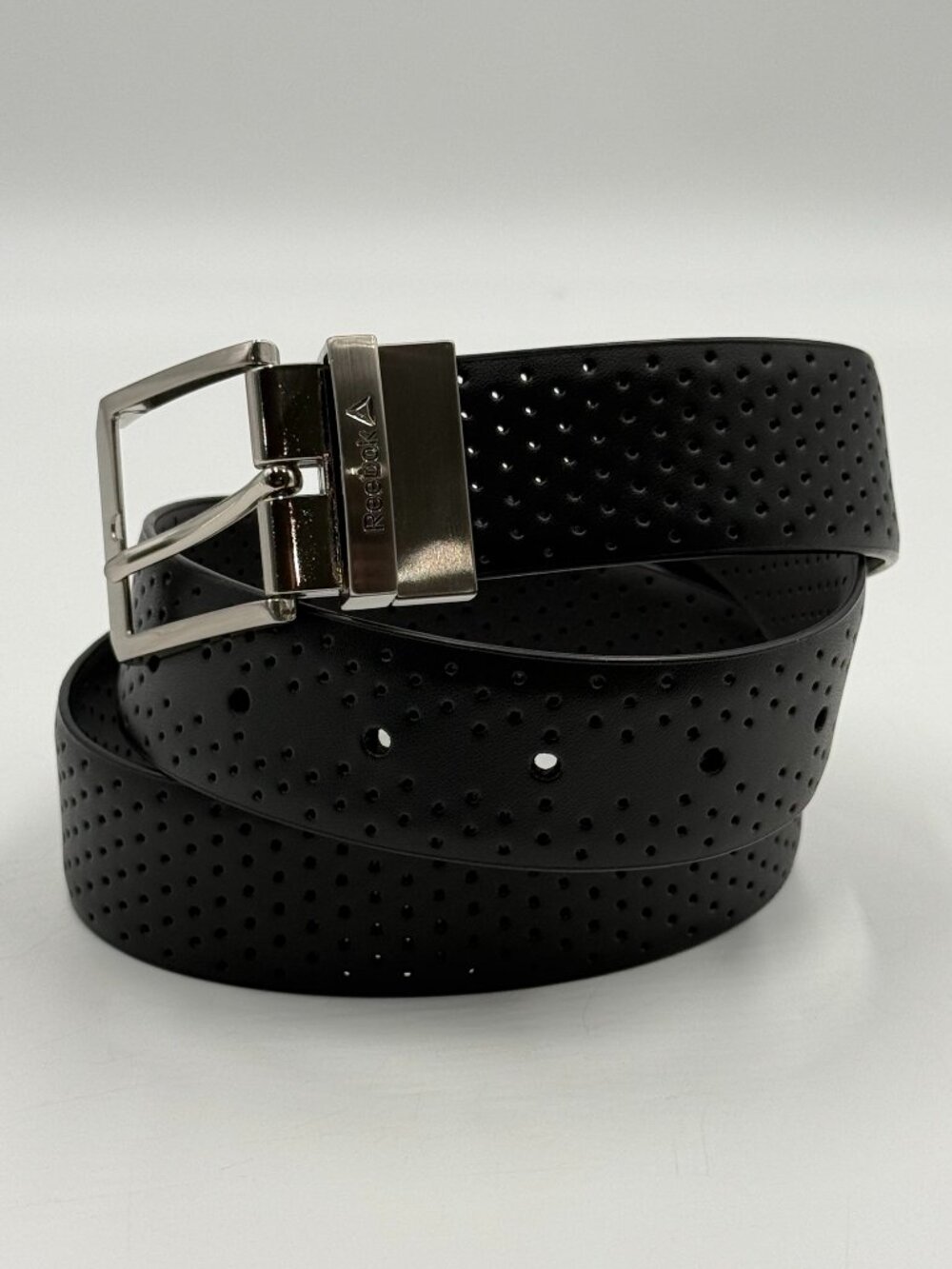 Reebok Reversible Belt Black Gray Silver Buckle Size 32-34 Dress Golf 1.25" Wide